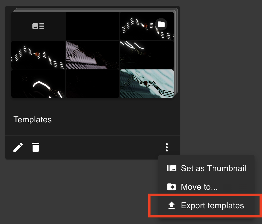 The Export templates option in a folder's contextual menu.