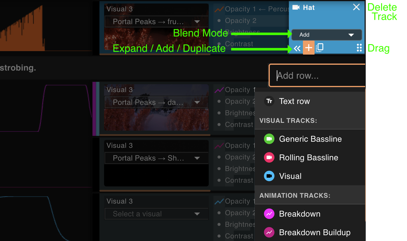A visualization track's controls