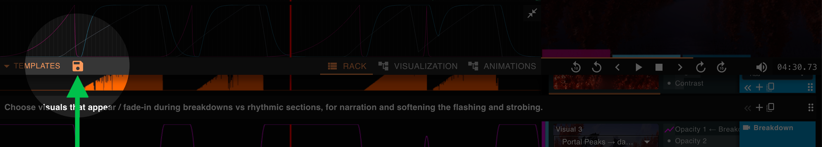 An arrow is pointing to the save templates button.