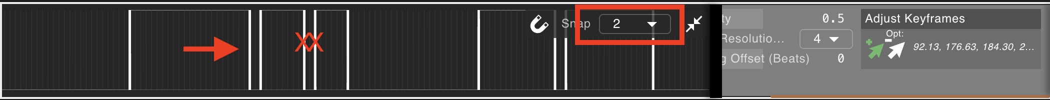 Song Structure with two missed sections highlighted on the waveform and an annotation pointing at a subtle breakdown in the audio