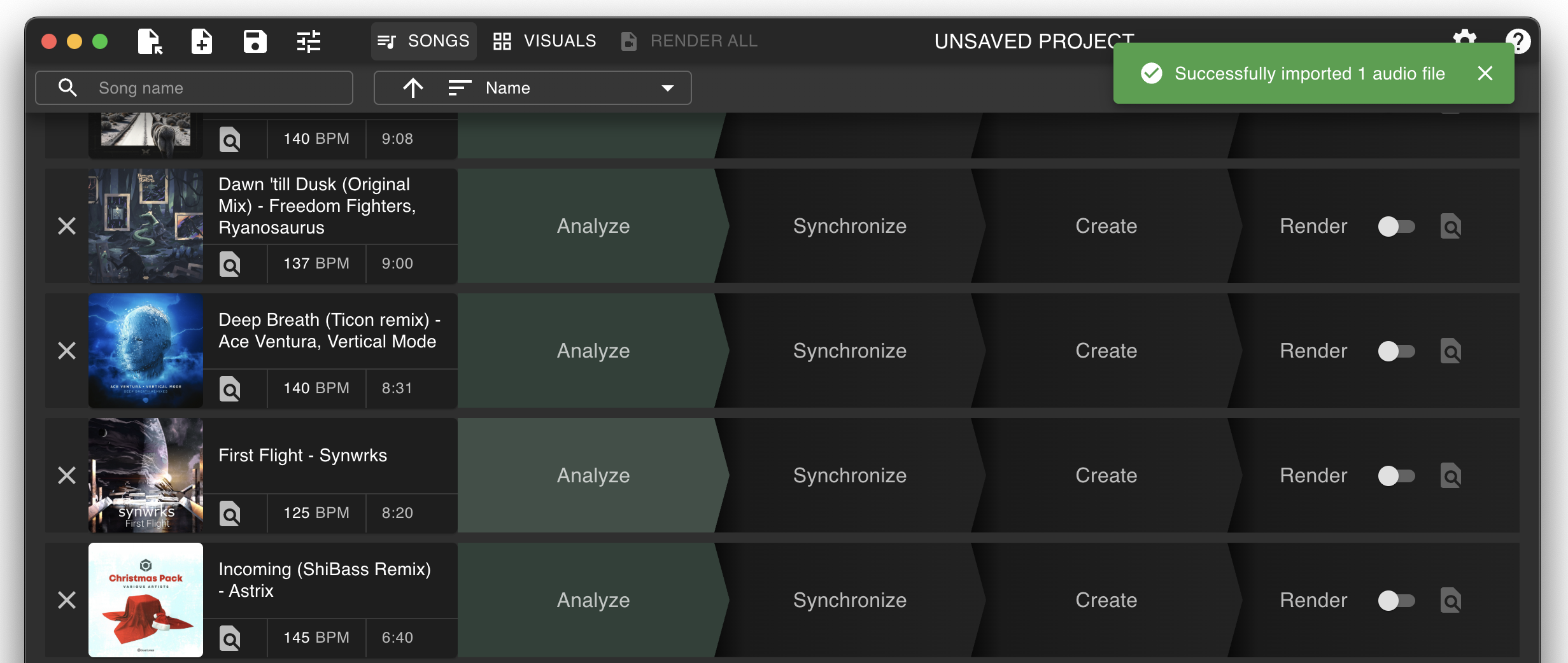 Songs list in Vizloom interface