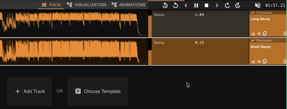 Animation tracks in the rack view